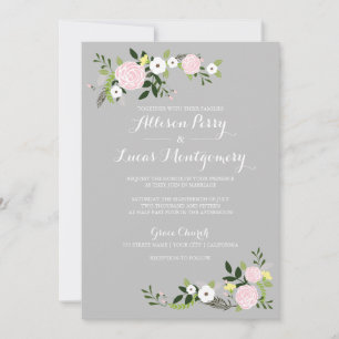 Floral Garden Wedding Invitation -grey