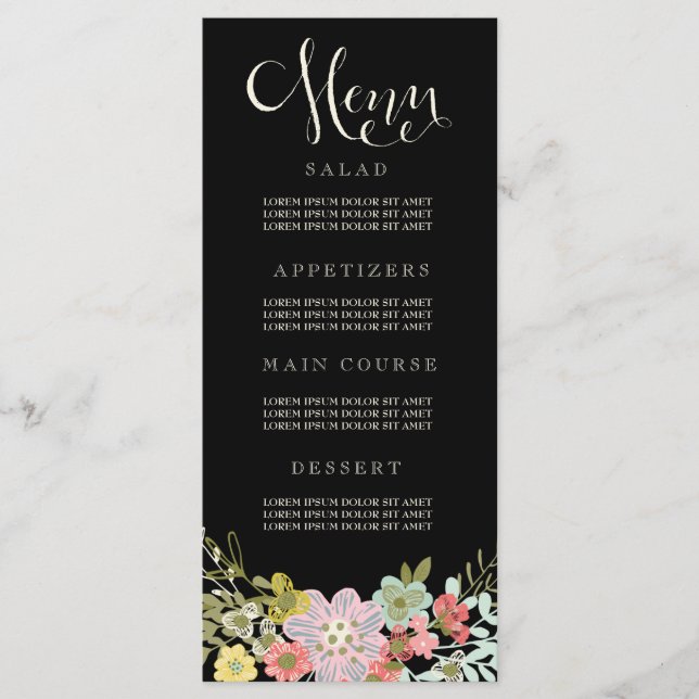 Floral Garden Wedding Menu Cards (Front)