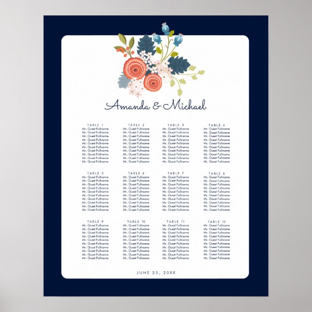 Floral Garden Wedding Reception Seating Chart (Front)