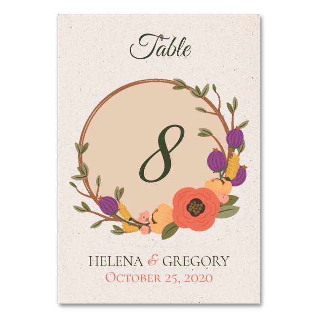 Floral Garden Wedding Table Number (Front)