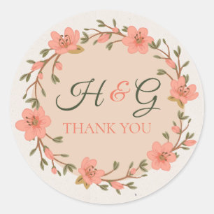 Floral Garden Wedding Thank You Classic Round Sticker