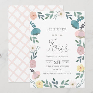 Floral Garden White GIrl Birthday Invitation
