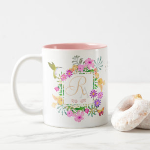Floral Garden White Monogram Mug