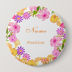 Floral Garden White Name 4 Inch Round Button