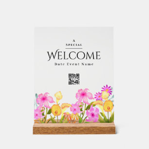 Floral Garden White Welcome Acrylic Sign