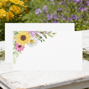 Floral Garden Wildflower Sunflower Daisy Wedding Place Card