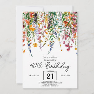 Floral Garden Wildflowers 40th birthday Invitation