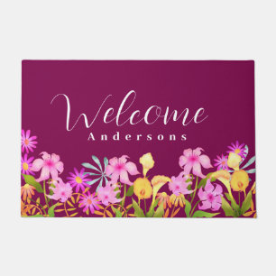 Floral Garden WIne Welcome Doormat