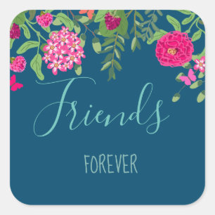 Floral garden with butterflies friends forever square sticker