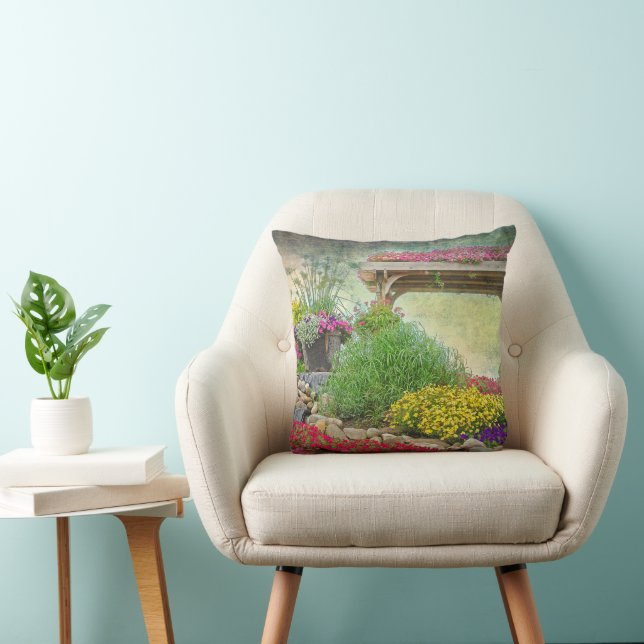 floral garden with trellis throw pillow (Chair)