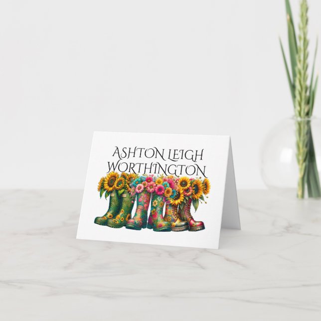 Floral Gardening Wellies Note Card (Front)
