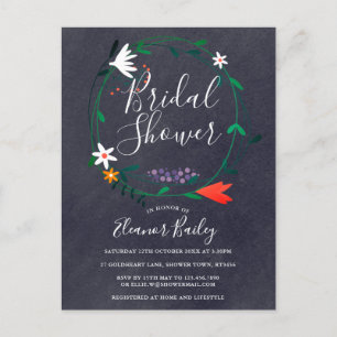 Floral Garland Chalkboard Bridal Shower Announcement Postcard