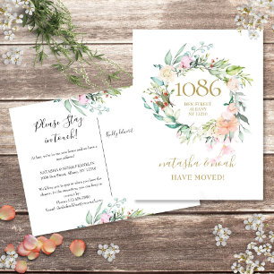 Floral Garland Gold New Address We've Moved Home Announcement Postcard