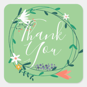 Floral Garland Script Thank You Square Sticker