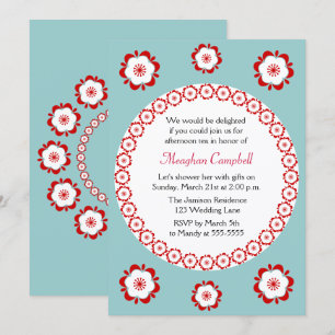 Floral Garland Teal Red Bridal Shower Invitation