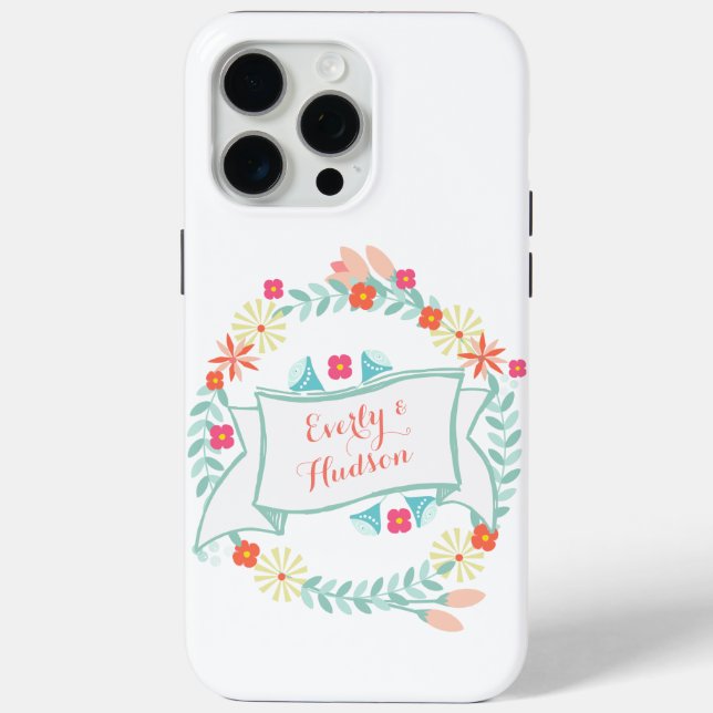 Floral Garland Wedding Date Names or Quote Case-Mate iPhone Case (Back)