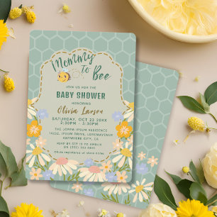 Floral gender neutral Mommy to Bee baby Shower Invitation