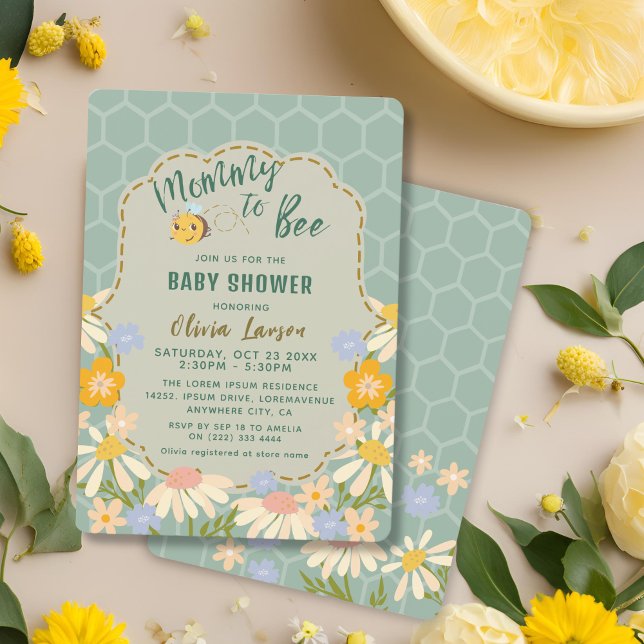 Floral gender neutral Mommy to Bee baby Shower Invitation (Creator Uploaded)