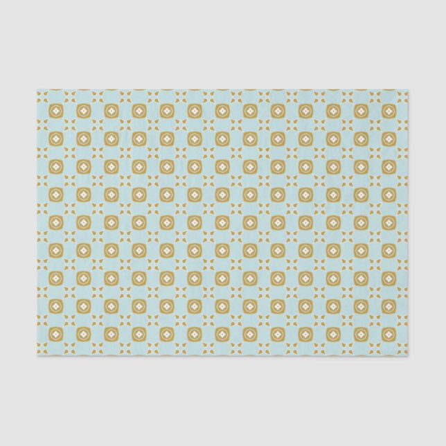 Floral Geo Light Aqua and Gold Tissue Paper (Front)