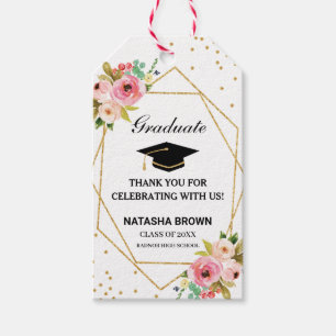 Floral Geometric Gold Glitter Graduation Favour Gift Tags