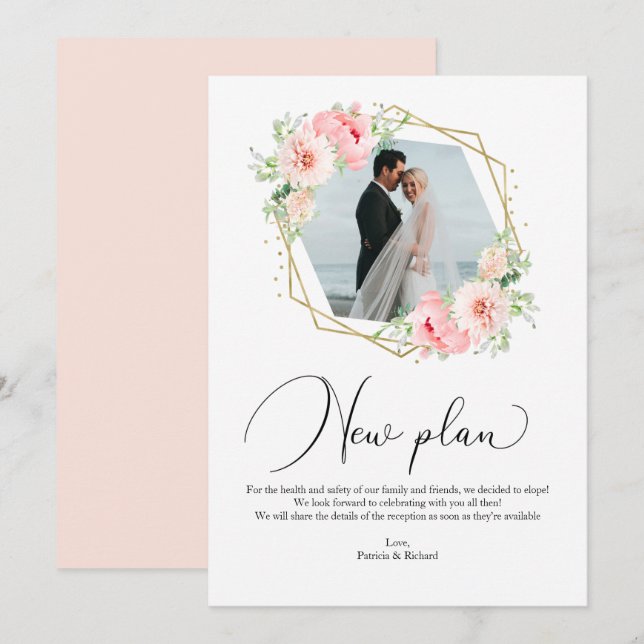 Floral Geometric New Plan Elopement Reception Invitation (Front/Back)