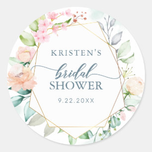 Floral Geometric Pastel Watercolor Bridal Shower Classic Round Sticker