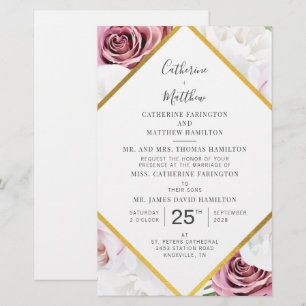 Floral Geometric Script Wedding Invitation Card