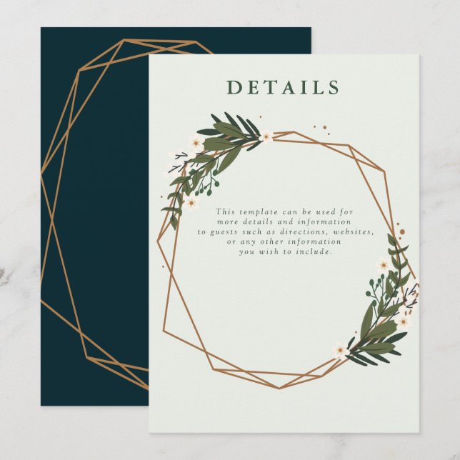 floral geometric wedding details card (Front/Back)