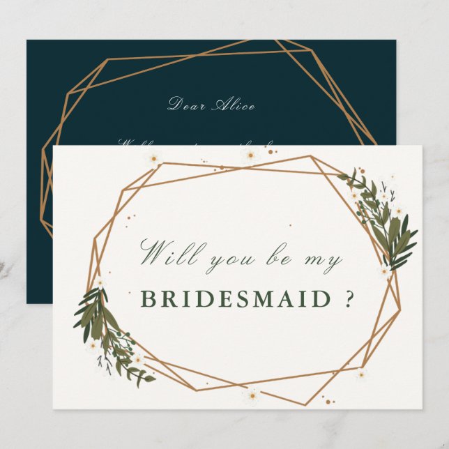 floral geometric will you be my bridesmaid card (Front/Back)