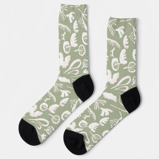 Floral Geometrical Save green minimal modern Socks (Left)