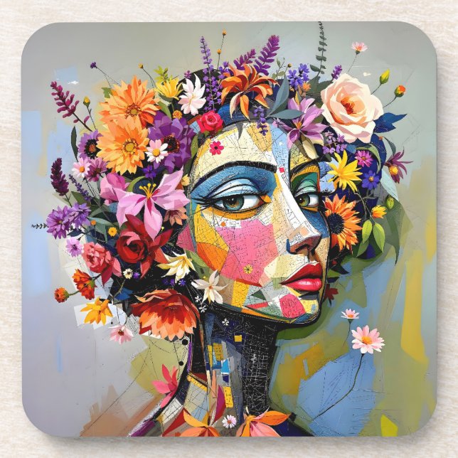 "Floral Geometry" – A Botanical Portrait Coaster (Front)
