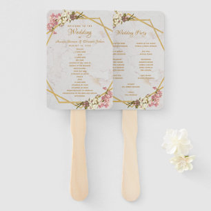 Floral Geometry Marble Gold Orchid Wedding Program Hand Fan