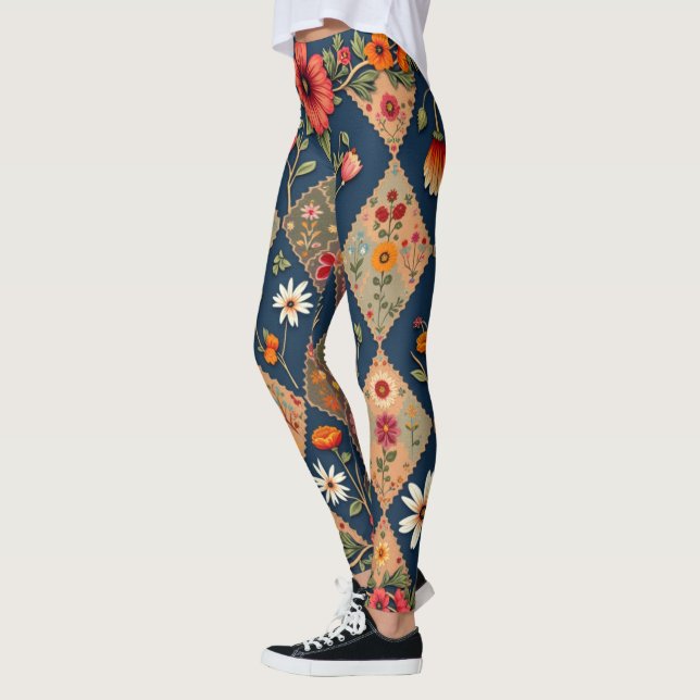 Floral Geometry: Vibrant AI-Generated Leggings Des (Left)