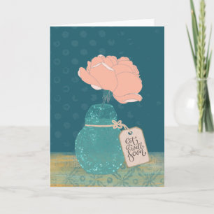 Floral “Get Well Soon” Card with Teal Vase 