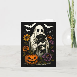 Floral Ghost Black Dog Coquette Funny Halloween Card