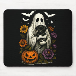 Floral Ghost Black Dog Coquette Funny Halloween Mouse Pad
