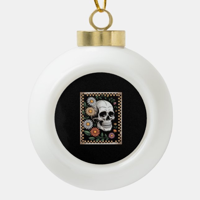 Floral Ghost Fall Boho Halloween 2 Ceramic Ball Christmas Ornament (Front)