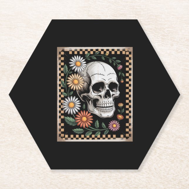 Floral Ghost Fall Boho Halloween 2 Paper Coaster (Front)