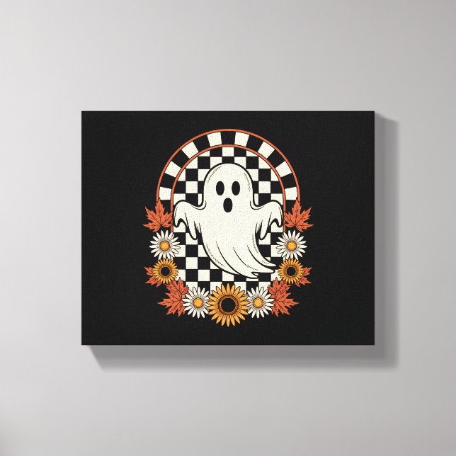 Floral Ghost Fall Boho Halloween Canvas Print (Front)