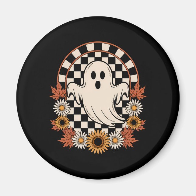 Floral Ghost Fall Boho Halloween Magnet (Front)