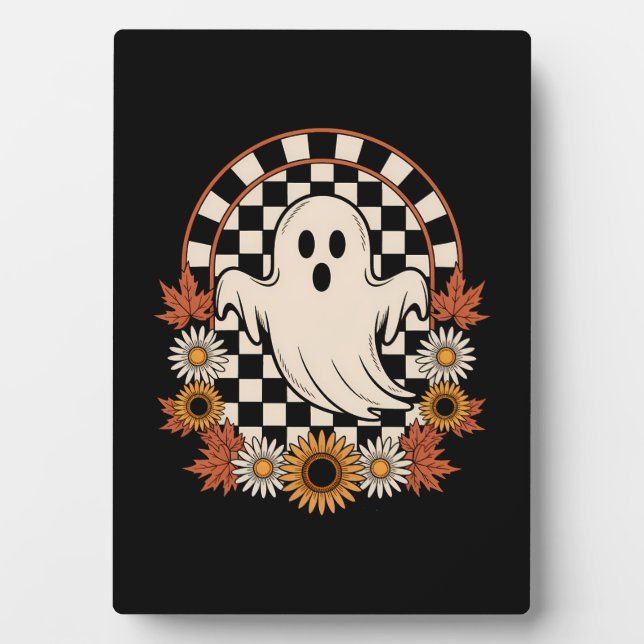 Floral Ghost Fall Boho Halloween Plaque (Front)