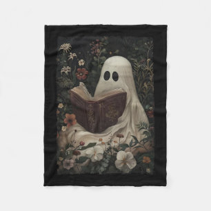Floral Ghost Reading Book Halloween Costume Gothic Fleece Blanket