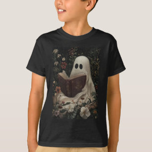 Floral Ghost Reading Book Halloween Costume Gothic T-Shirt