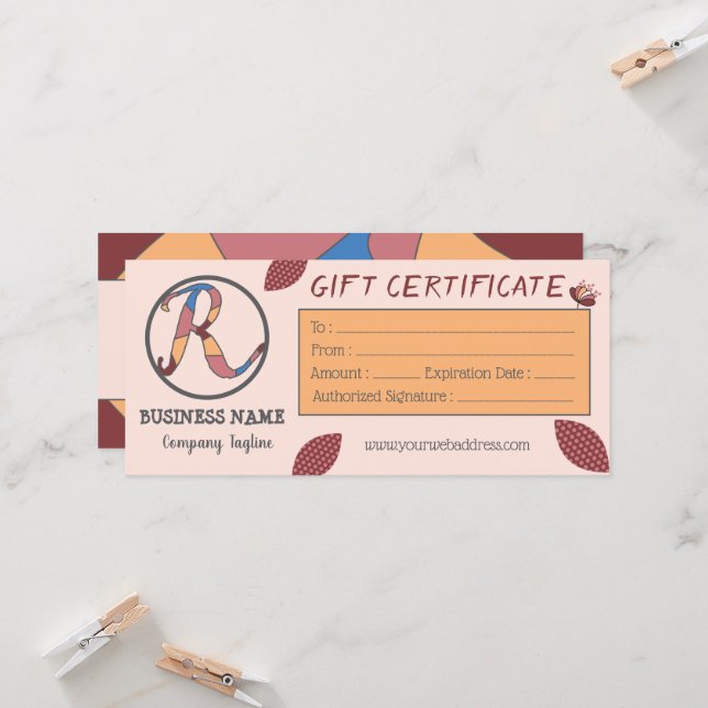 Floral Gift Certificate Template with Logo (Front/Back In Situ)