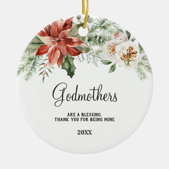 Floral Gift for Godparent Proposal from Godchild  Ceramic Ornament (Front)