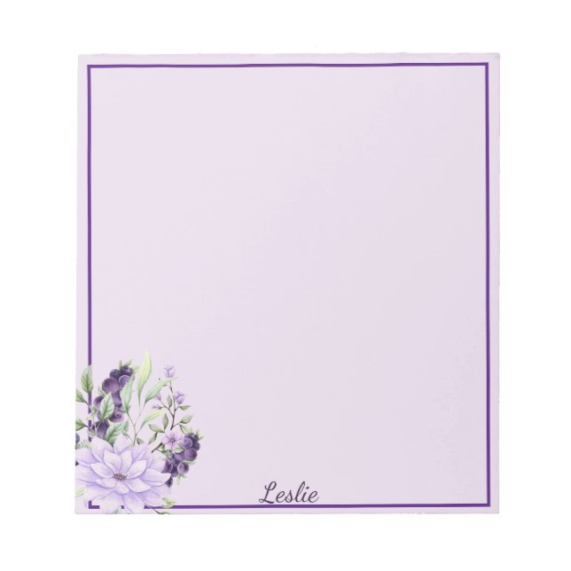 Floral Gift Notepad with Custom Name Pretty Purple (Front)