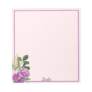 Floral Gift Notepad with Custom Name Pretty Purple