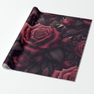 Floral Gift Wrapping Paper - Burgundy and Red