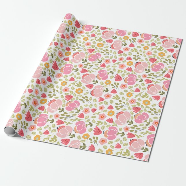 Floral gift wrapping paper roll (Unrolled)