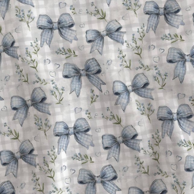 Floral Gingham Blue Bows Fabric (Creator Uploaded)